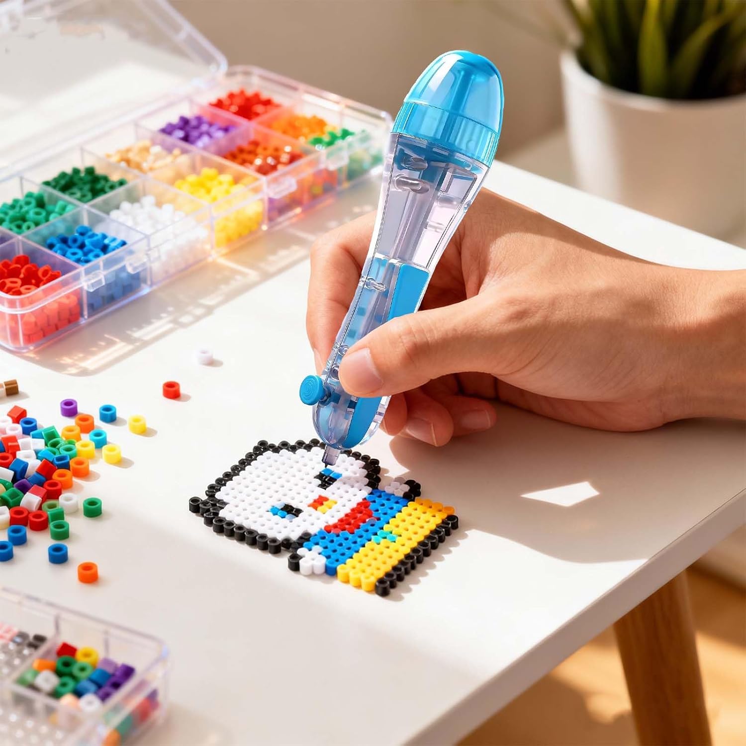 2.6mm Fuse Bead Pen with Automatic Dispenser - 2 Pieces Melty Beads for DIY Decor, Holiday Crafts, and Art Projects - Non-Slip Grip, Easy Press, Ideal for Adults and Gift Giving