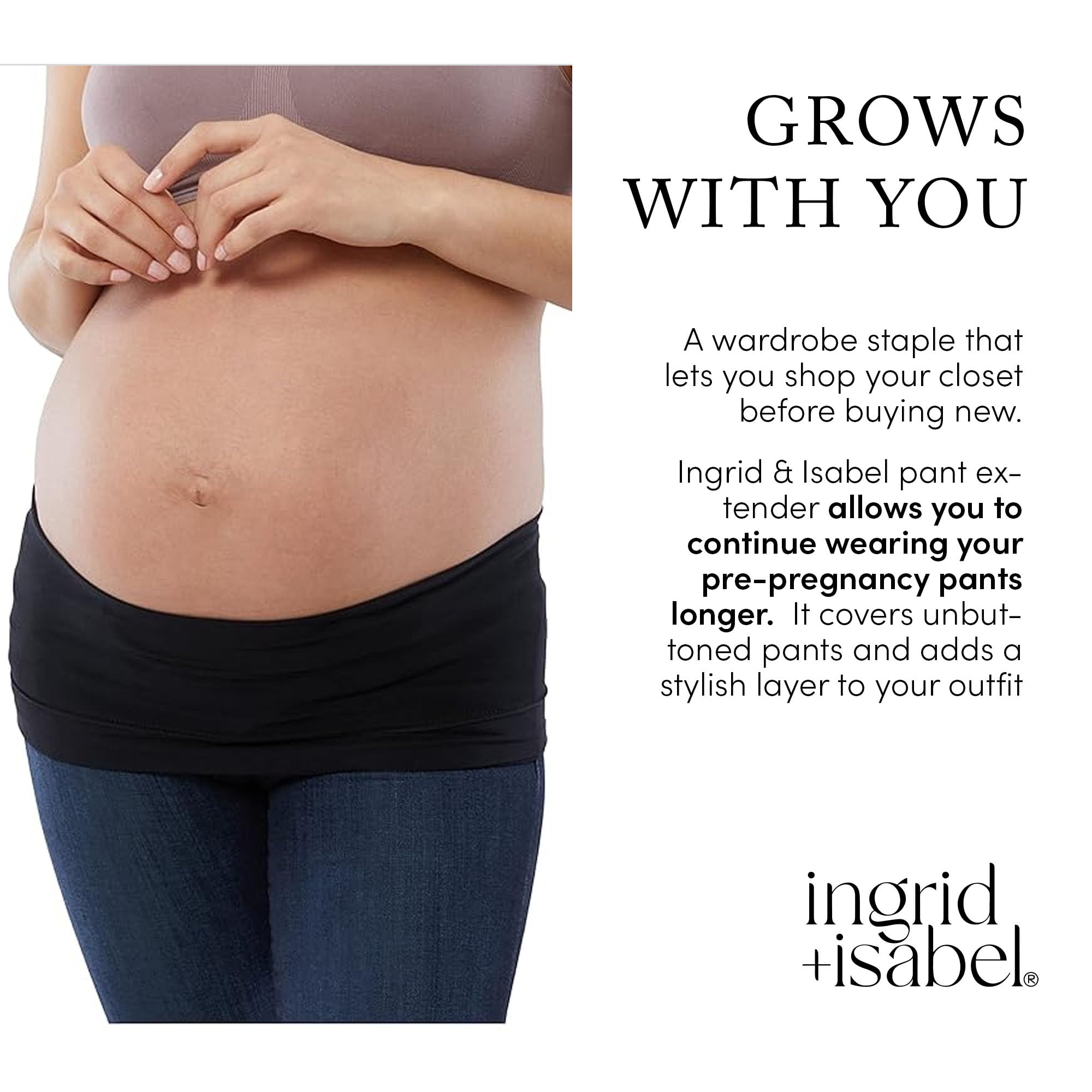 Ingrid & Isabel Basics Bellaband, fascia per ombelico premaman, estensione per pantaloni e jeans, per gravidanza e postpartum, nero, S