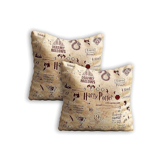 MCSID RAZZ - Harry Potter Pack of 2 Infographic Red Cushion Cover [ Without Cushion Filler ] (16 x 16 - inch) Officially Licensed by Warner Bros, USA