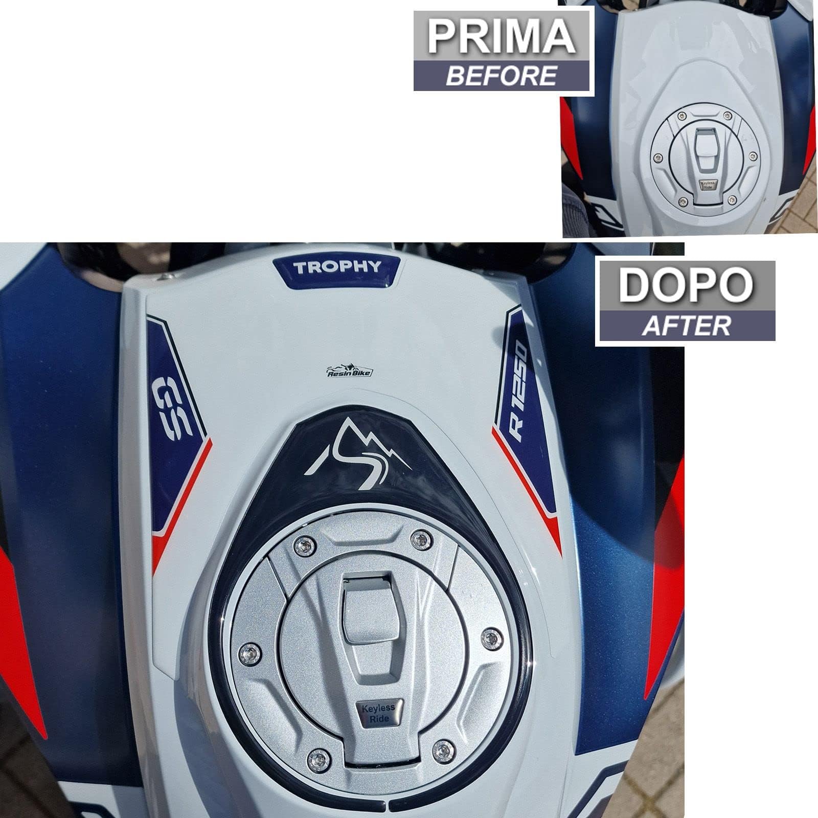 Resin Bike Adesivo Moto Compatibile con BMW R 1250 GS Trophy 2021-2024. Protezione Moto Protezione Serbatoio da Urti e Graffi. Adesivo 3D Resinato GS 1250 Trophy