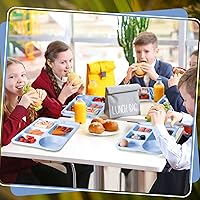 Vista 6 de Pinkunn 8 platos divididos irrompibles grandes de 14 pulgadas para niños y adultos, bandeja de paja de trigo apta para lavavajillas, microondas, Azul