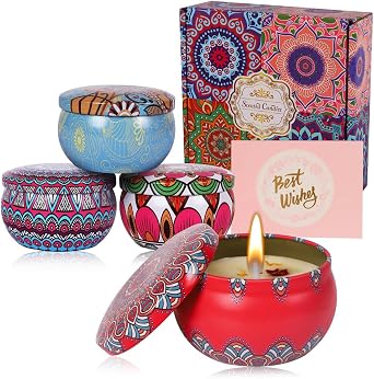 Scented Candles Gifts For Women, 4 Pack Metal Soy Vanilla Candle Presents For Her, Birthday Gifts, Mother's Day, Christmas [Energy Class A]