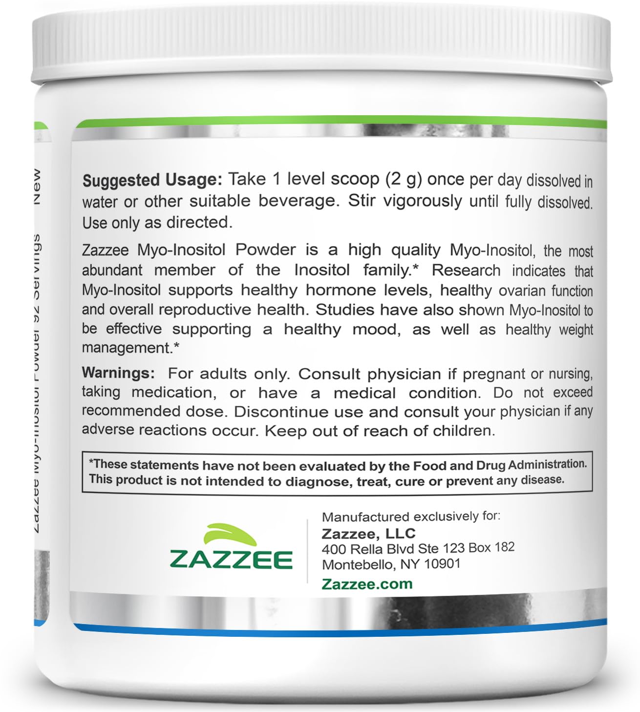 Zazzee Myo-Inositol Powder, 92 Servings, 2000 mg per Serving, 100% Pure — Amazon image 8