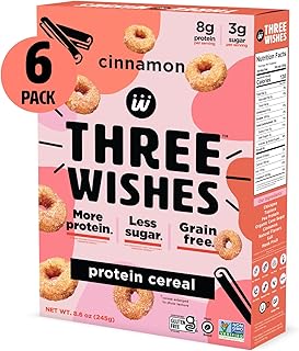 Protein and Gluten-Free Breakfast Cereal by Three Wishes - Cinnamon, 6 Pack - High Protein and Low Sugar Snack - Vegan, Ko...