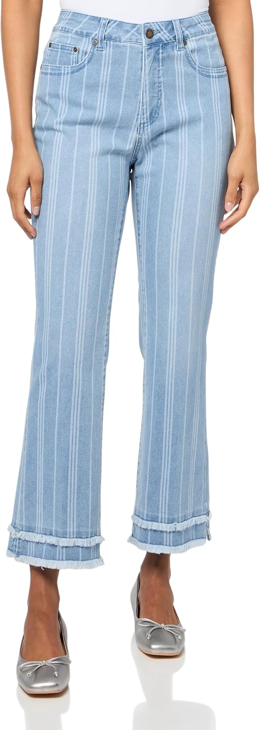 SLIM-SATION 5 Pocket Zip Front Flare Leg Ankle Jean with Double Row Fringe Hem