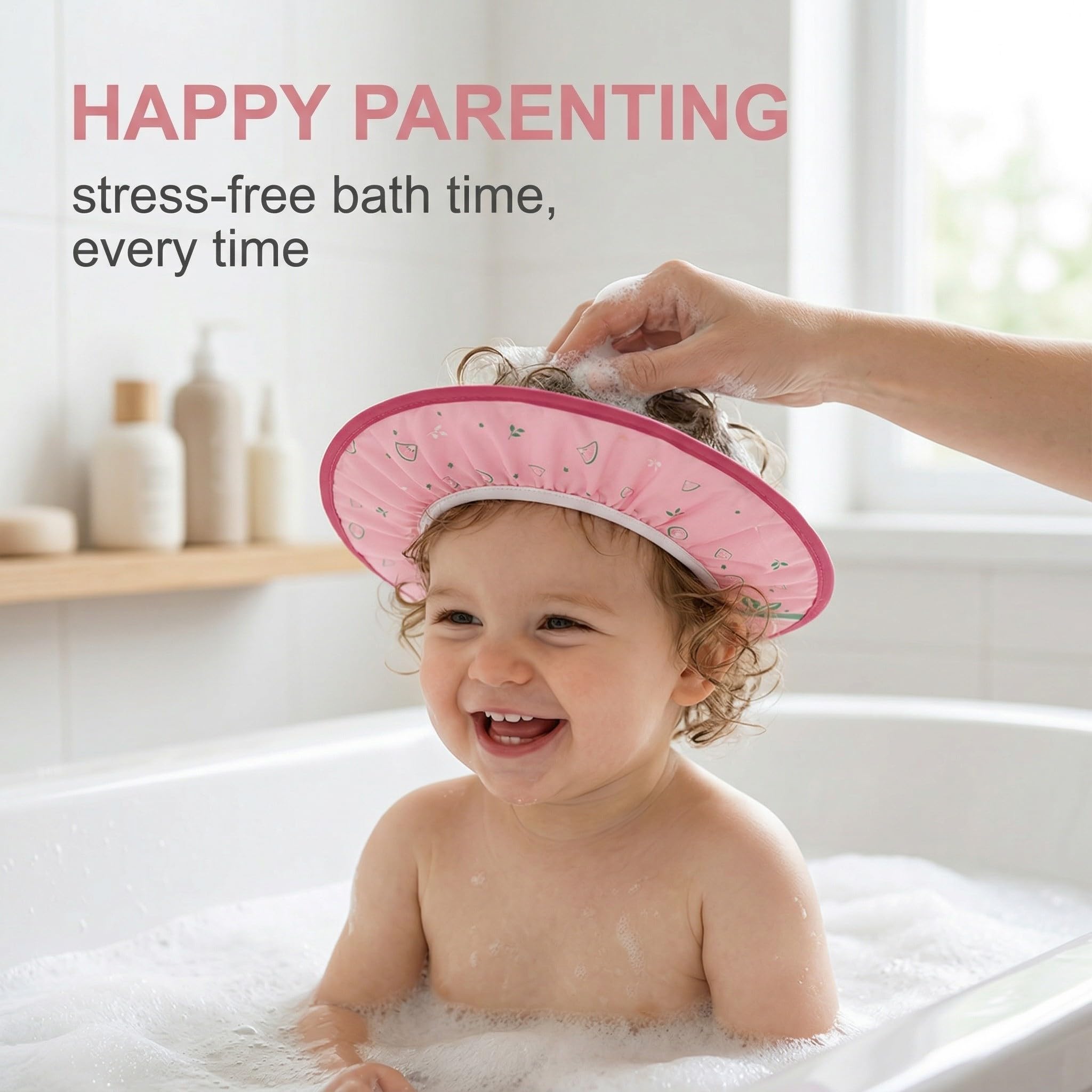 Cappello da Doccia per Bambini e Neonati Visiera da Bagno Regolabile Protezione Impermeabile Shampoo Cappello Morbido per Bagno (Diametro Interno 10 cm, Diametro Esterno 30 cm)(Rosa)