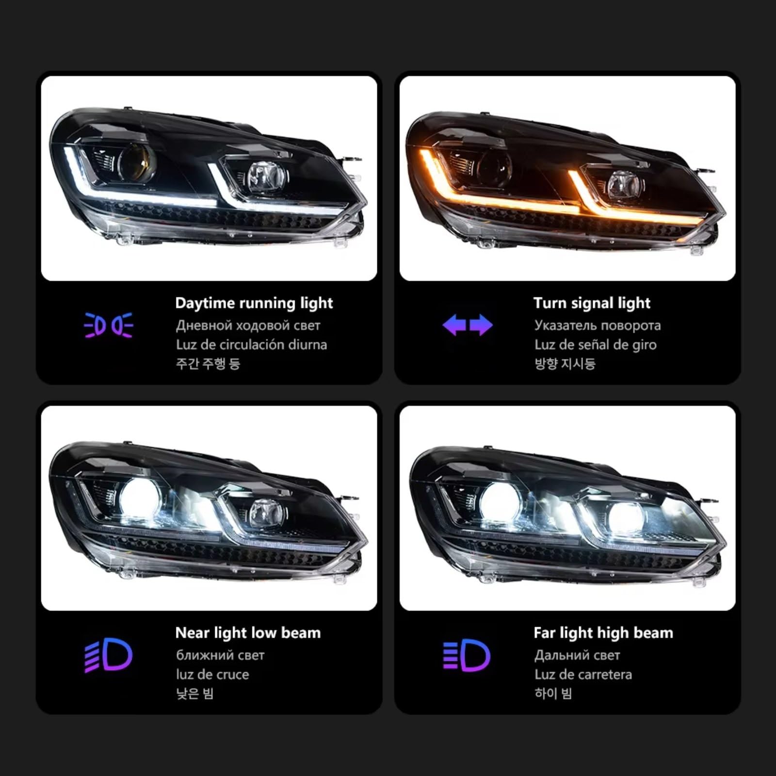 Fari Anteriori Auto Per Per Golf6 Per Golf 6 MK6 Fari 2009-2012 R20 Per GTI Fari Per DRL Proiettore Lente Luci Auto Luci Fendinebbia(Sliver,RHD)