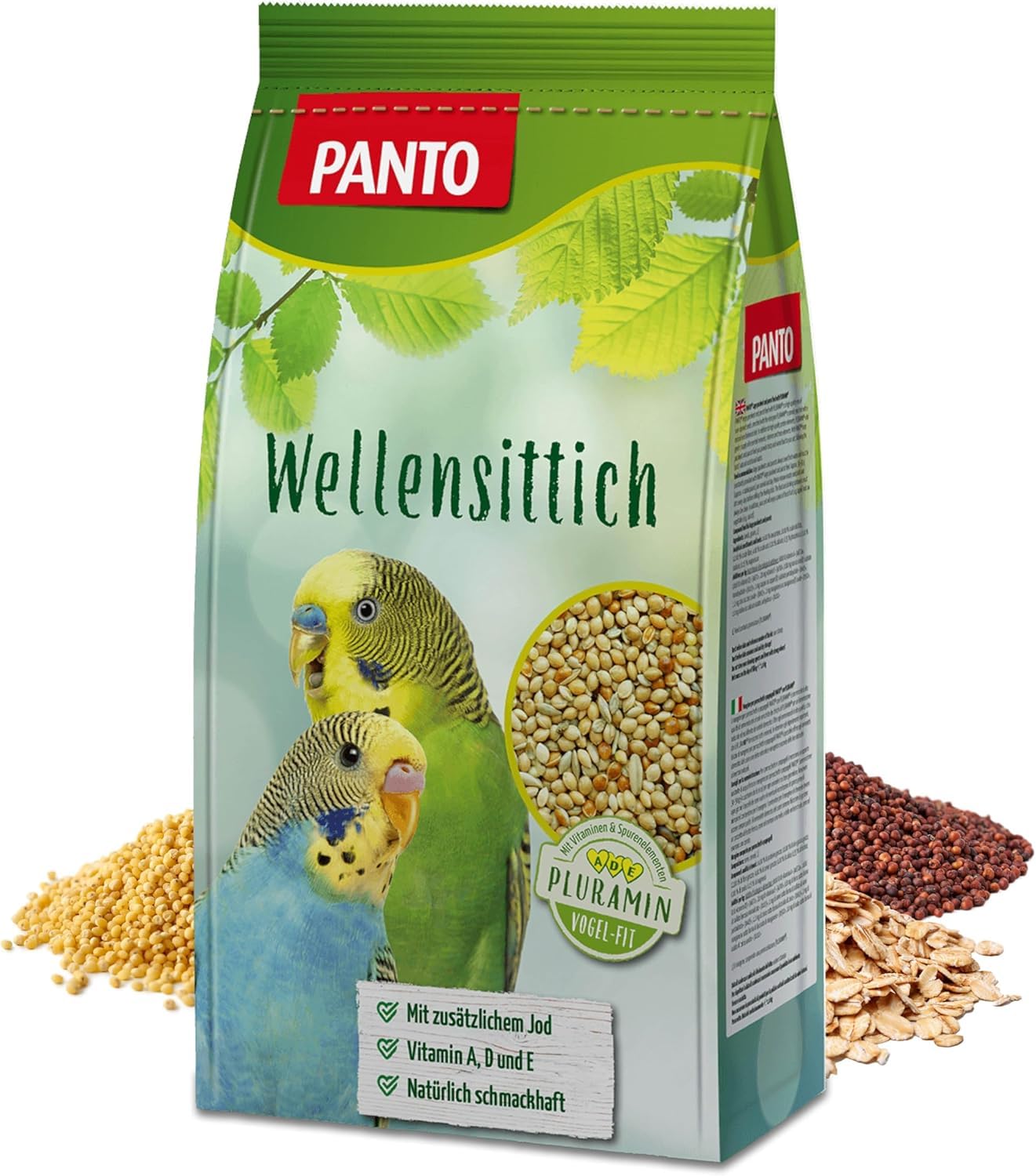 PANTO Wellensittichfutter mit Pluramin - artgerechte Saatenmischung für Wellensittiche, Vogelfutter mit natürlichem Jod, 5x1 kg