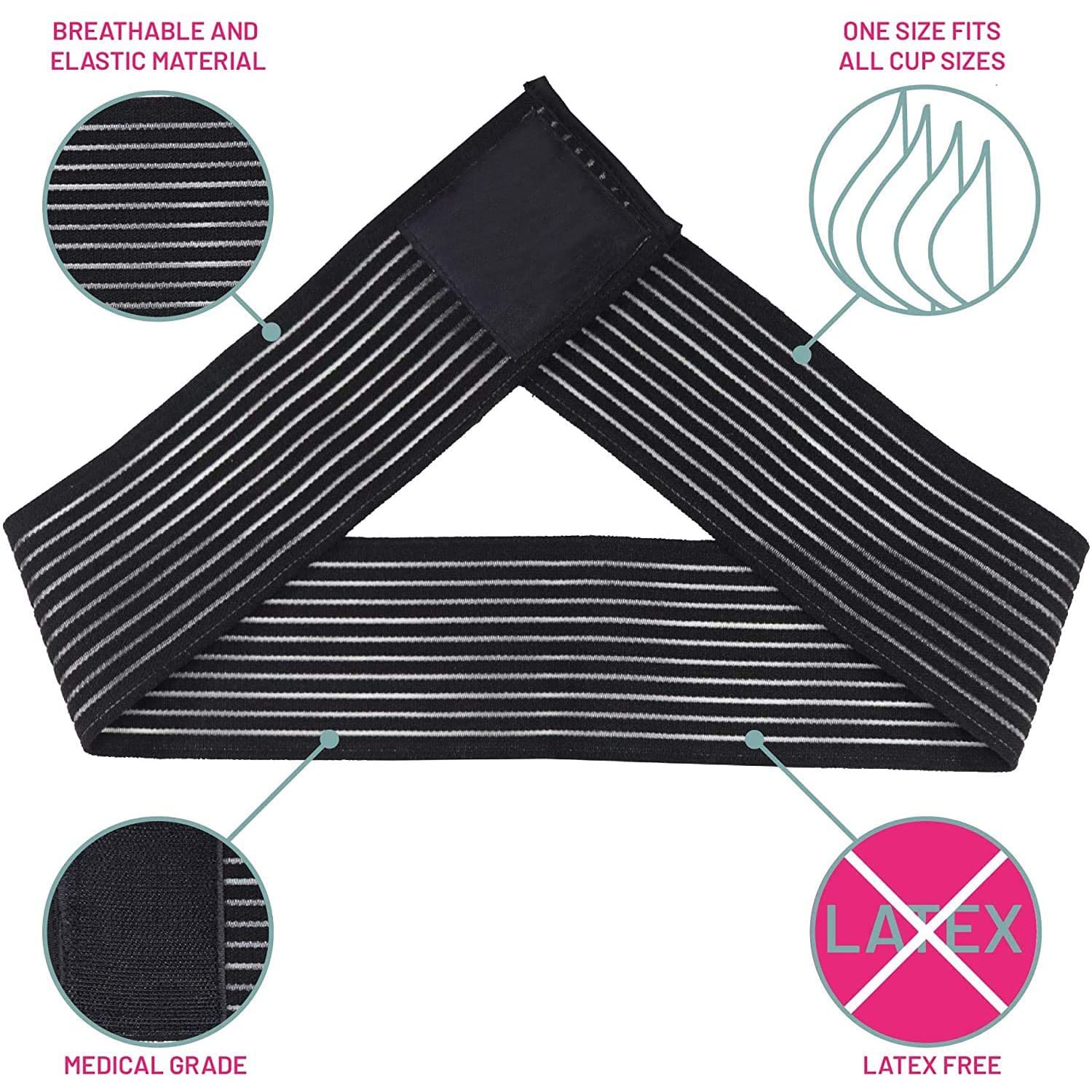 M PAIN MANAGEMENT TECHNOLOGIES Breast Implant Stabilizer Band by PMT, Post Surgery Breast Augmentation and Reduction Strap, Chest Belt, Breast Support Bandage, One Size Fits All