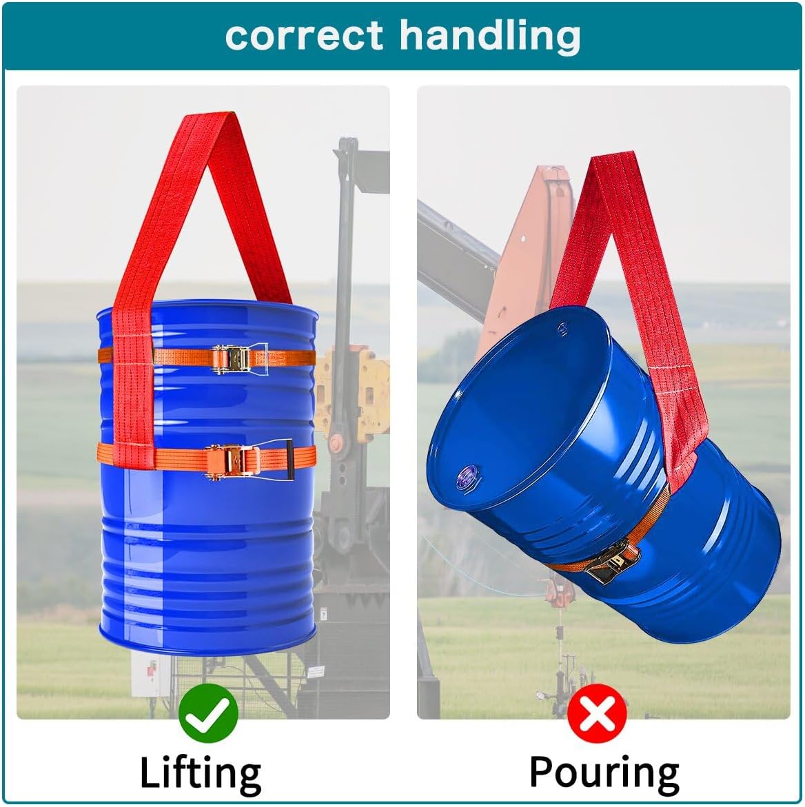 Drum Lifting Sling for 55 Gallon Drum, 2 Pack Adjustable Ratchet Strap, Maximum Weight Capacity 6000 Lbs