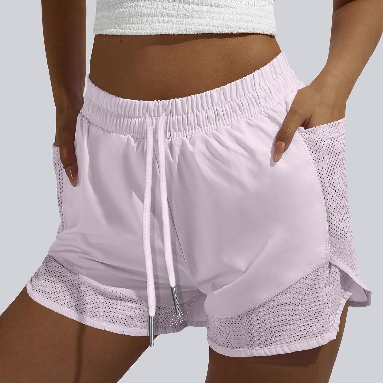 Women Workout Running Shorts with Mesh Liner Pocket, 2 in 1 Athletic Sport Mid Waisted Tennis Gym Quick Dry Shorts
