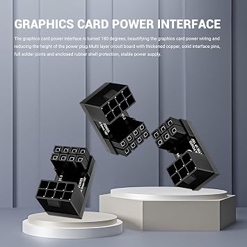 6-Pin GPU Power Adapter,2 Pack U Turn 180 Degree Angled 6pin Female to 6pin Male Power Connector Fou Desktop Graphics Card (Angle UP,Black)