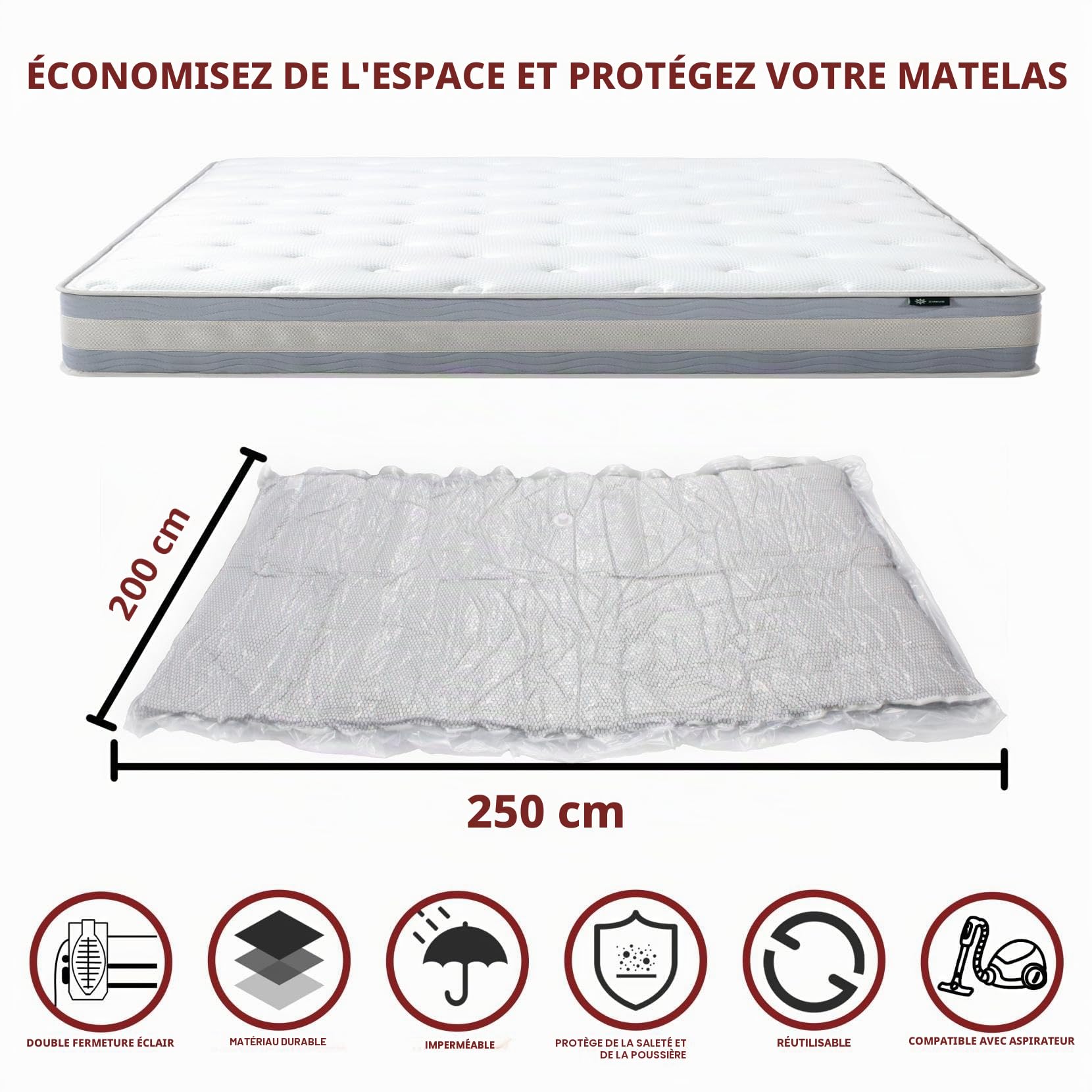 Sac sous vide robuste pour matelas Queen et Full Size, sac de rangement pour le déménagement et le stockage
