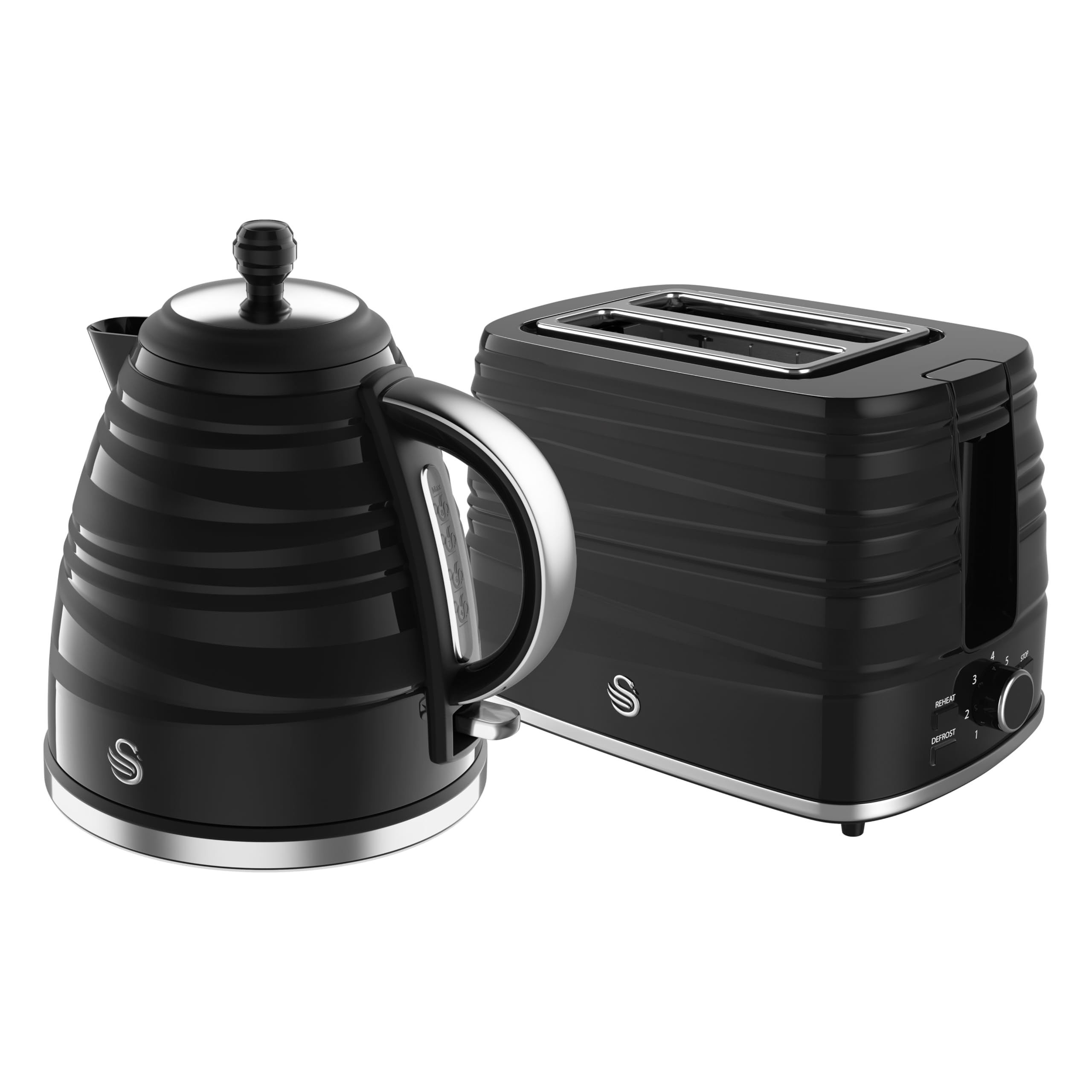 Swan Symphony Kitchen Set, 1.7L Fast Boil Kettle & 2 Slice Toaster, Black, SK31050BN / ST31050BN