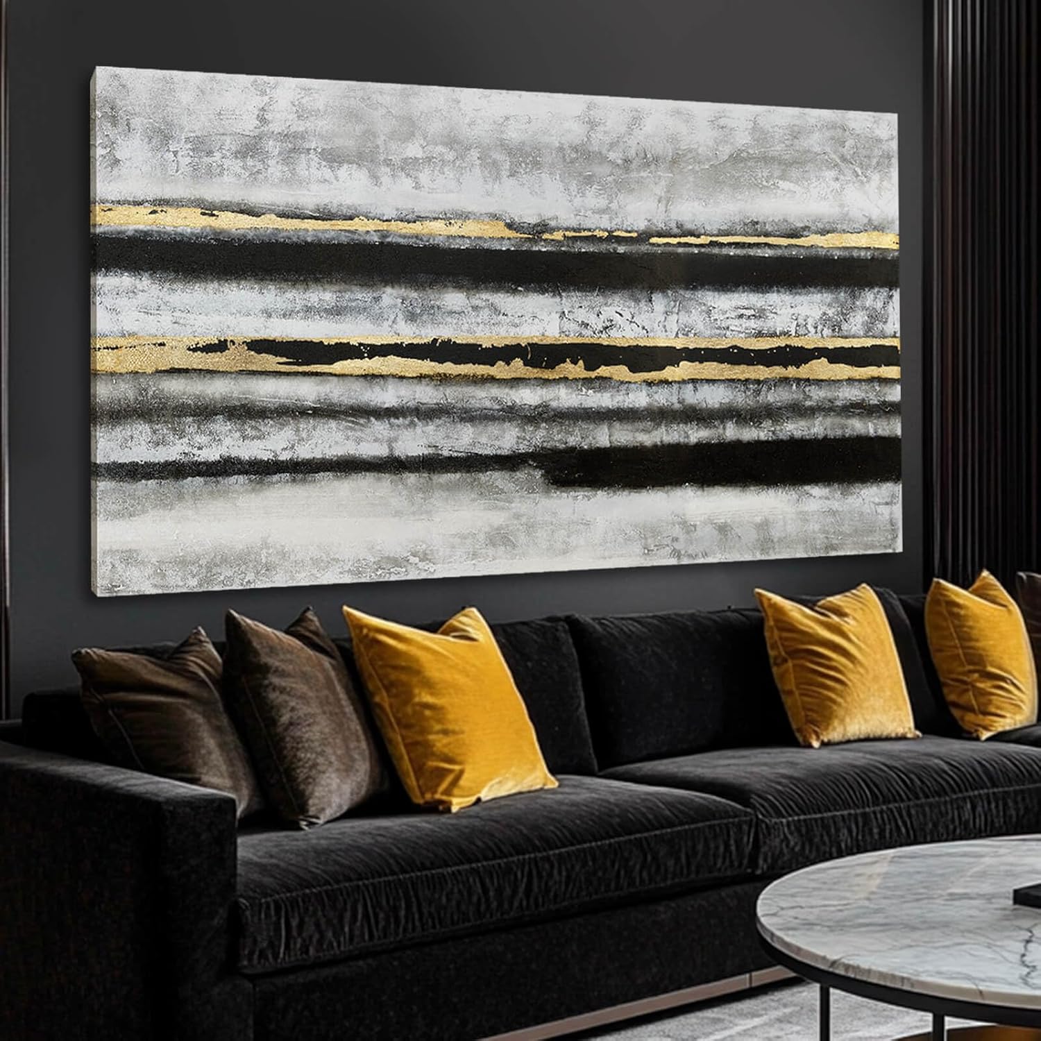 Black and Gold Abstract Wall Art Line Art Minimalist Canvas Pictures for Dining Room 24x48 Inch Modern Wall Decor for Living Room Bedroom 48L" x 24W" NBAODAN-CXJ60120