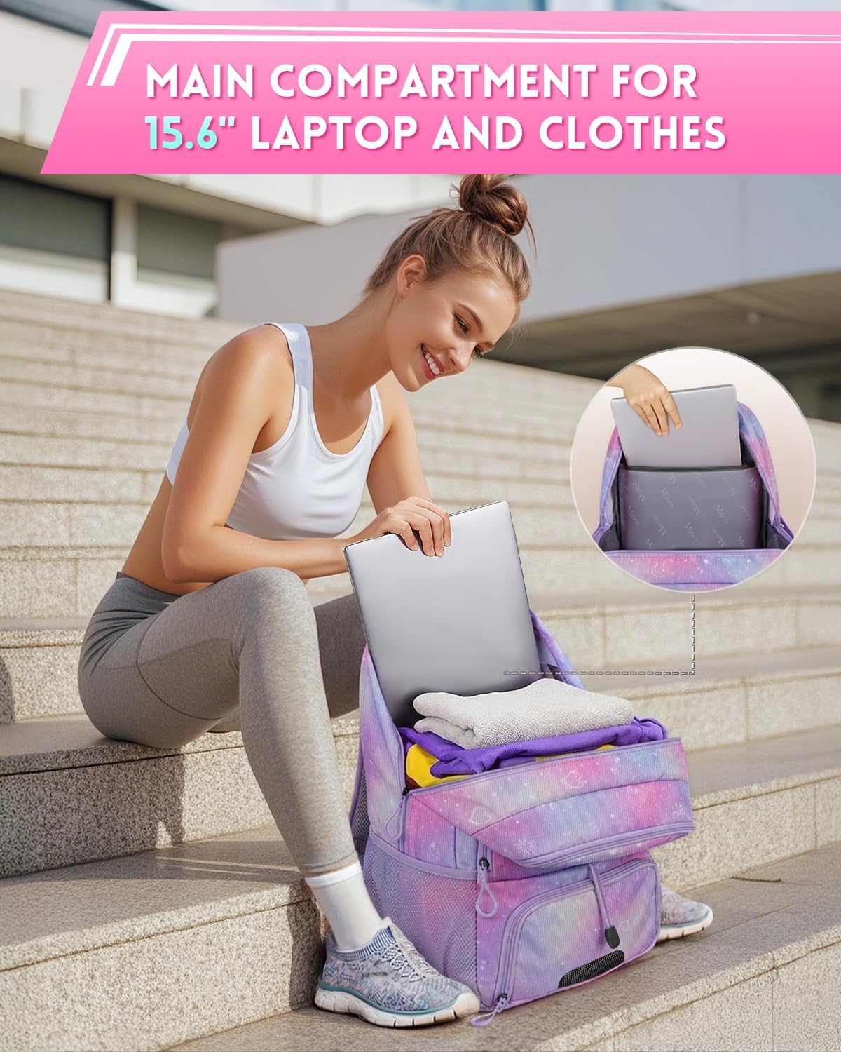 MATEIN Girls Soccer Backpack, Large Basketball Bag with Ball Holder & Shoe Compartment for Tournament & Game Day, Lightweight Youth Sports Bag with Fence Hook Fits 15.6 Inch Laptop, Soccer Team Gifts