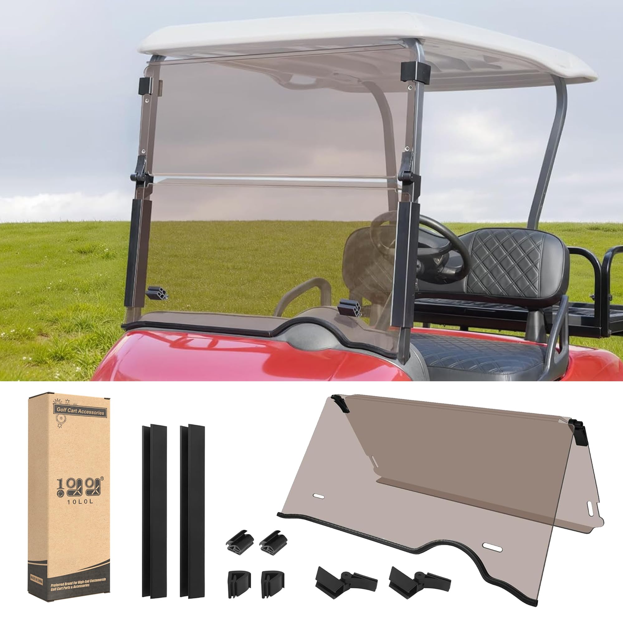 Photo 1 of 10L0L Golf Cart Windshield for EZGO RXV 2008-up Upgrade Thickened Fold Down Windshields Anti-UV Impact Resistant - 38.18"W X 32.5"H