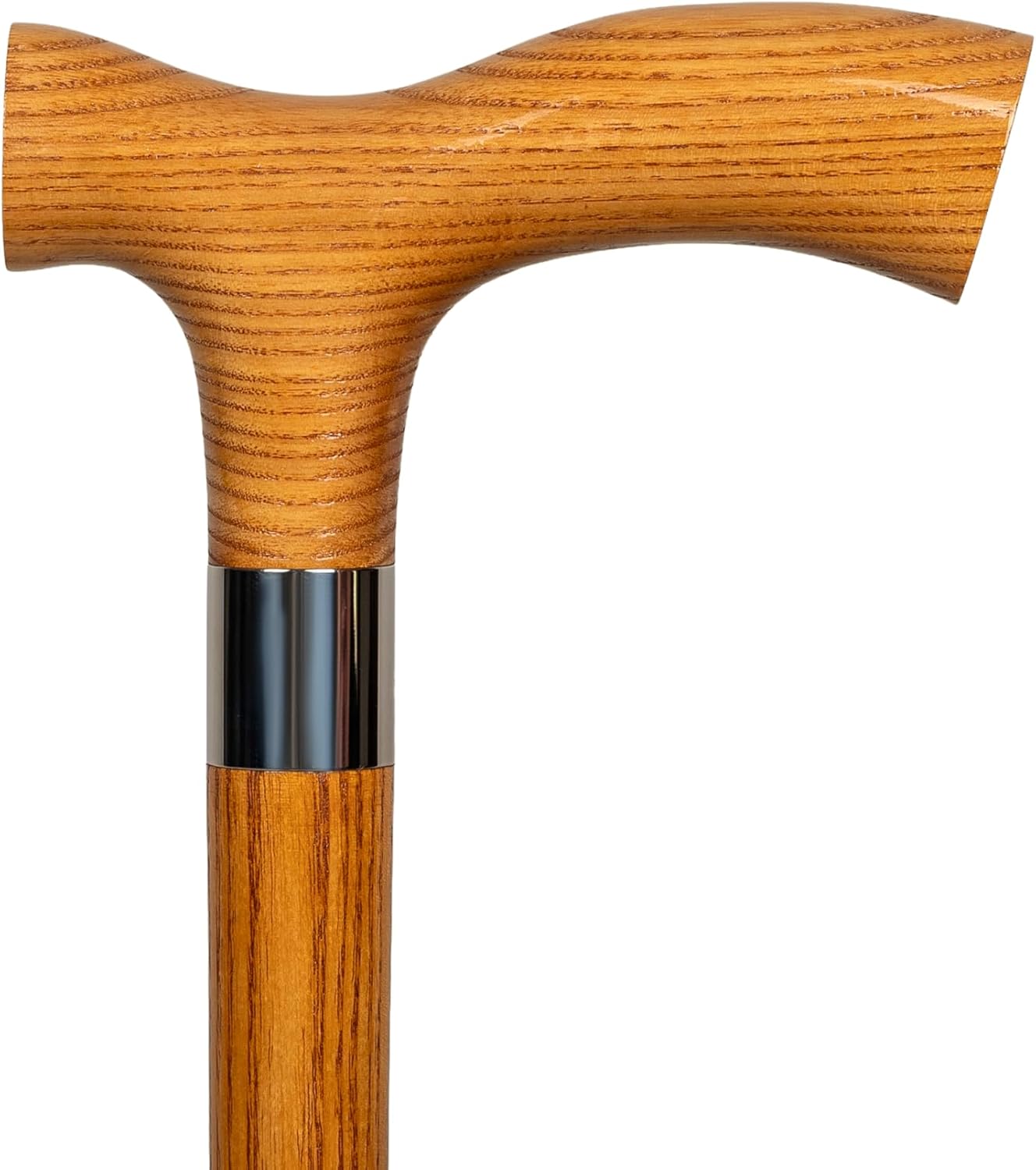 Dr. Watson Classic Fritz Walking Stick – Handcrafted Ash Wood Cane with Polished Stainless Steel Collar