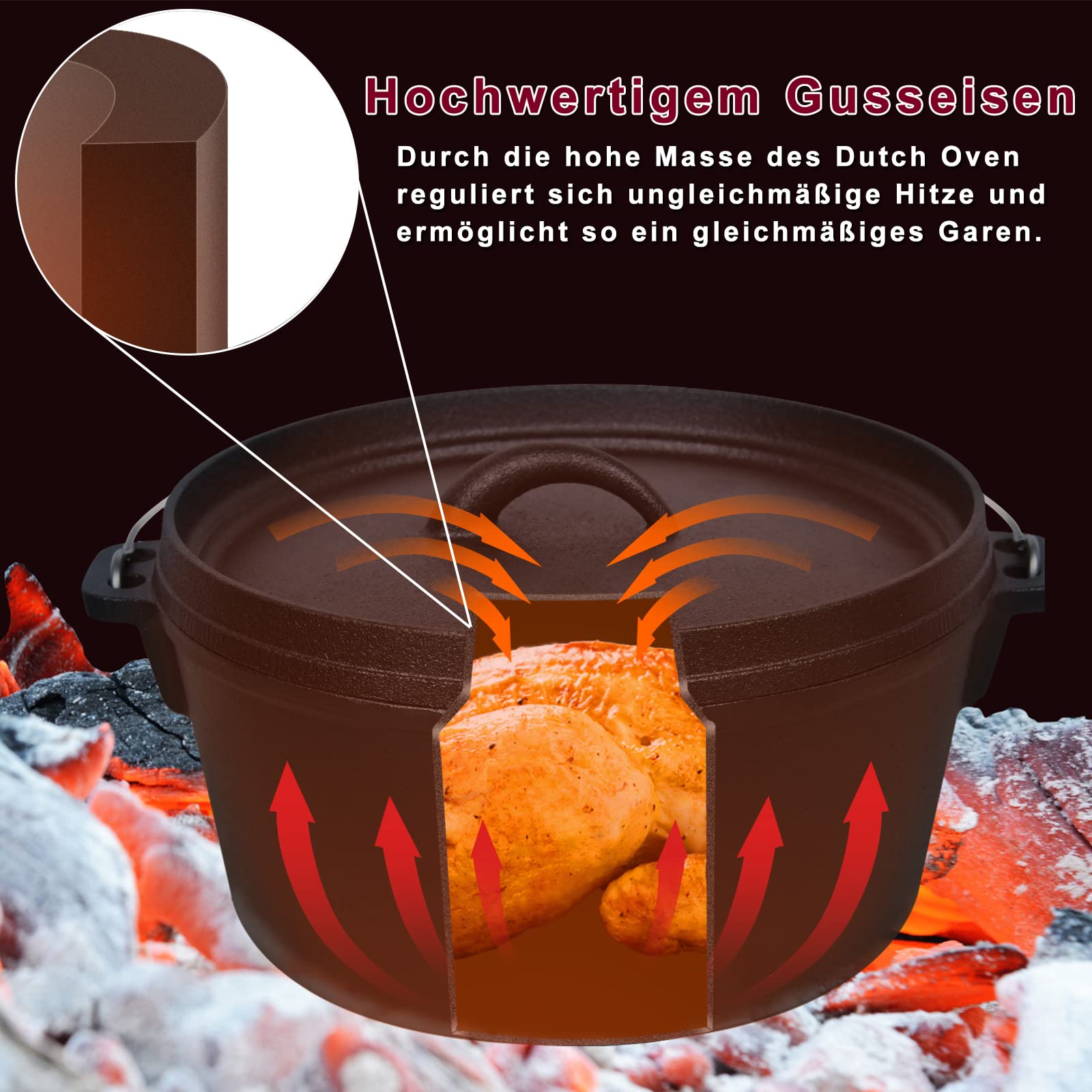 XMTECH Lot de 11 casseroles à sauce Dutch Oven en fonte avec couvercle