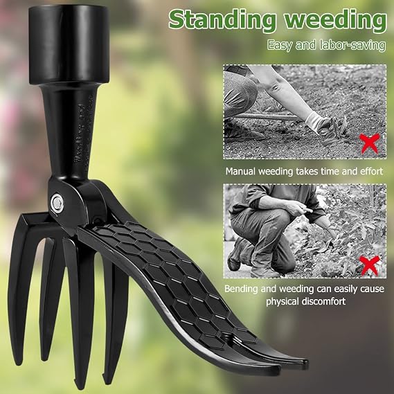 Weed Picker with Handle Stand Up Weed Puller Tool for Garden Adjustable Weeder Weed Removal with Non-Slip Metal Front Claws, Easy to Carry, No Squatting Needed