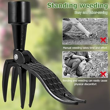 Weed Picker with Handle Stand Up Weed Puller Tool for Garden Adjustable Weeder Weed Removal with Non-Slip Metal Front Claws, Easy to Carry, No Squatting Needed
