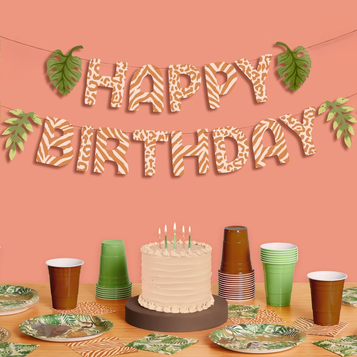 xo, Fetti Safari Happy Birthday Banner, 5 Ft. | Jungle Bday Garland, Kids Party Decoration, Zoo Animal Sign, Rainforest Photoshoot Backdrop