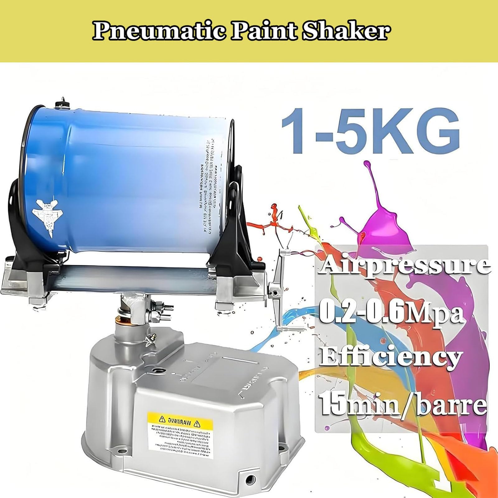 Mezclador de pintura neumático, mezclador de tintas de pintura de 1 a 5 litros con abrazadera ajustable, oscilación de 30° y velocidad de 0 a 500 rpm, para tintes, resinas y mezcla de acuarela