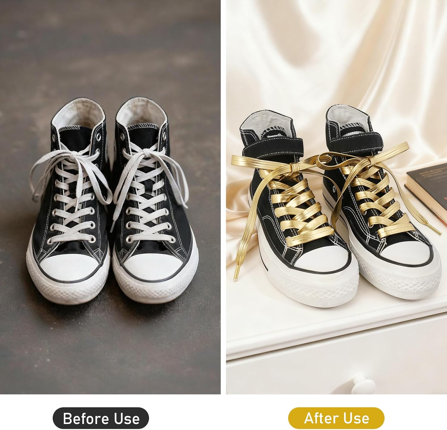 140cm PU Leather Shoelaces, Flat Metallic Dress Shoe Laces for Men Women, Replacement for Boots, Sneakers, Oxfords