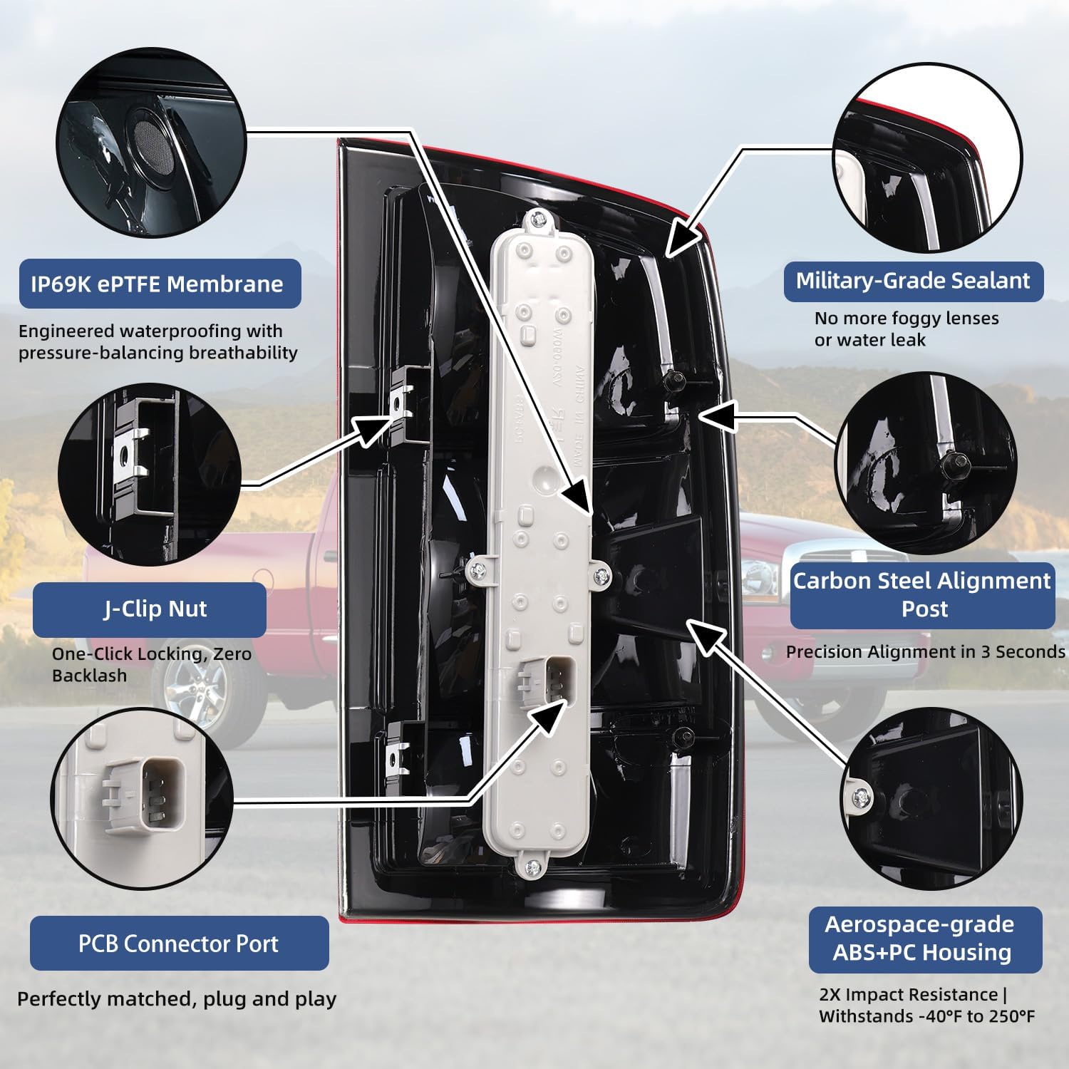 OE Red Tail Light Housings for 2002-2006 Dodge Ram 1500 & 2003-2006 Ram 2500/3500 | Factory Housing Only (No Bulbs/Boards) | OE Replacement Right Passenger Side (R #55077348AF)