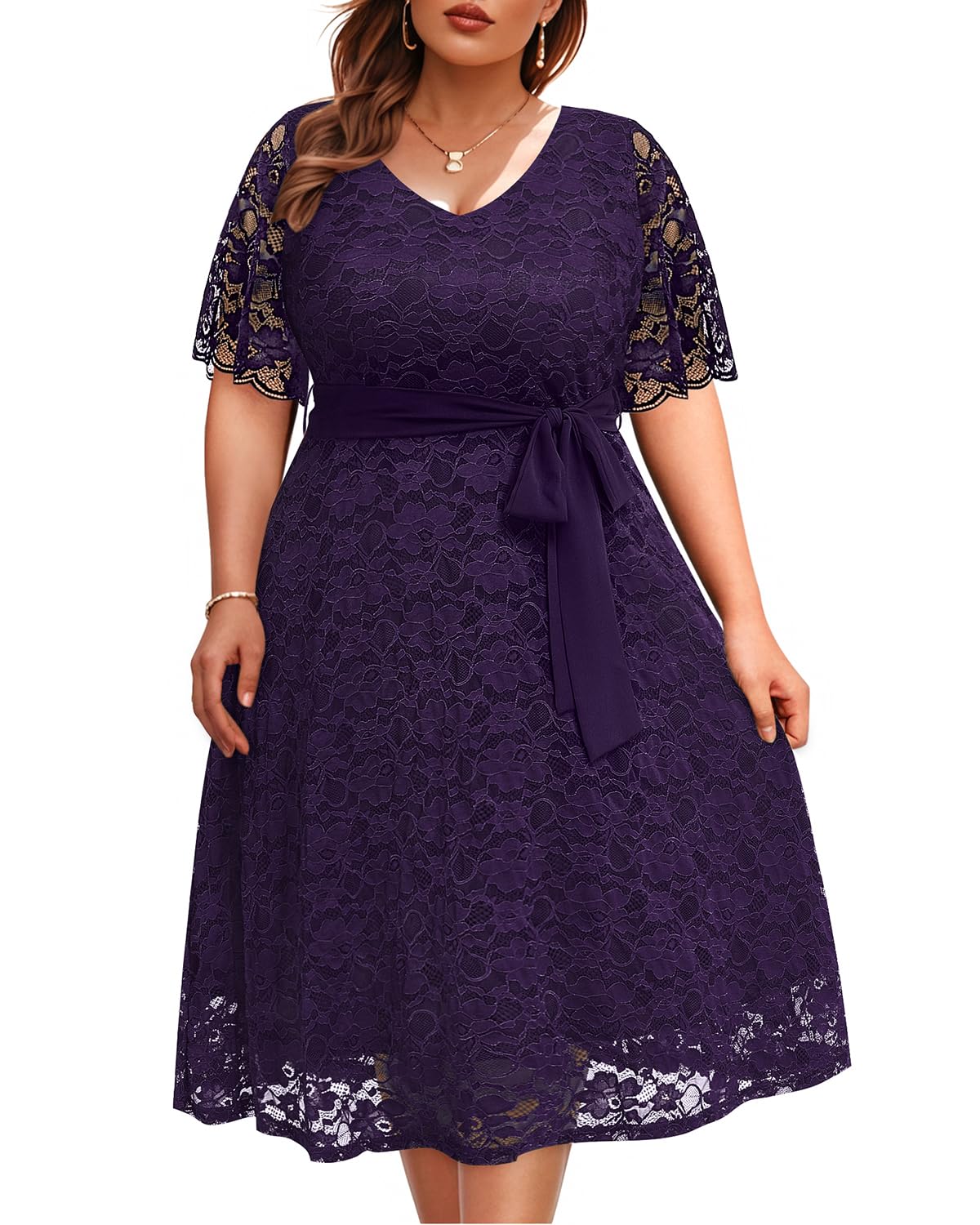 Women Plus Size Lace Bridal Shower Wedding Guest Cocktail Semi