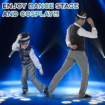 8 Pcs Michael Costume, 80s Dancer Rocker Star Cosplay Fancy Dress Accessories with Jazz Sequin Hat Glove Sock Tie Sunglasses Head Microphone, King of Pop for Adults Teenager Carnival 80 Theme Party