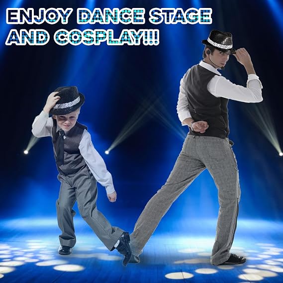 8 Pcs Michael Costume, 80s Dancer Rocker Star Cosplay Fancy Dress Accessories with Jazz Sequin Hat Glove Sock Tie Sunglasses Head Microphone, King of Pop for Adults Teenager Carnival 80 Theme Party