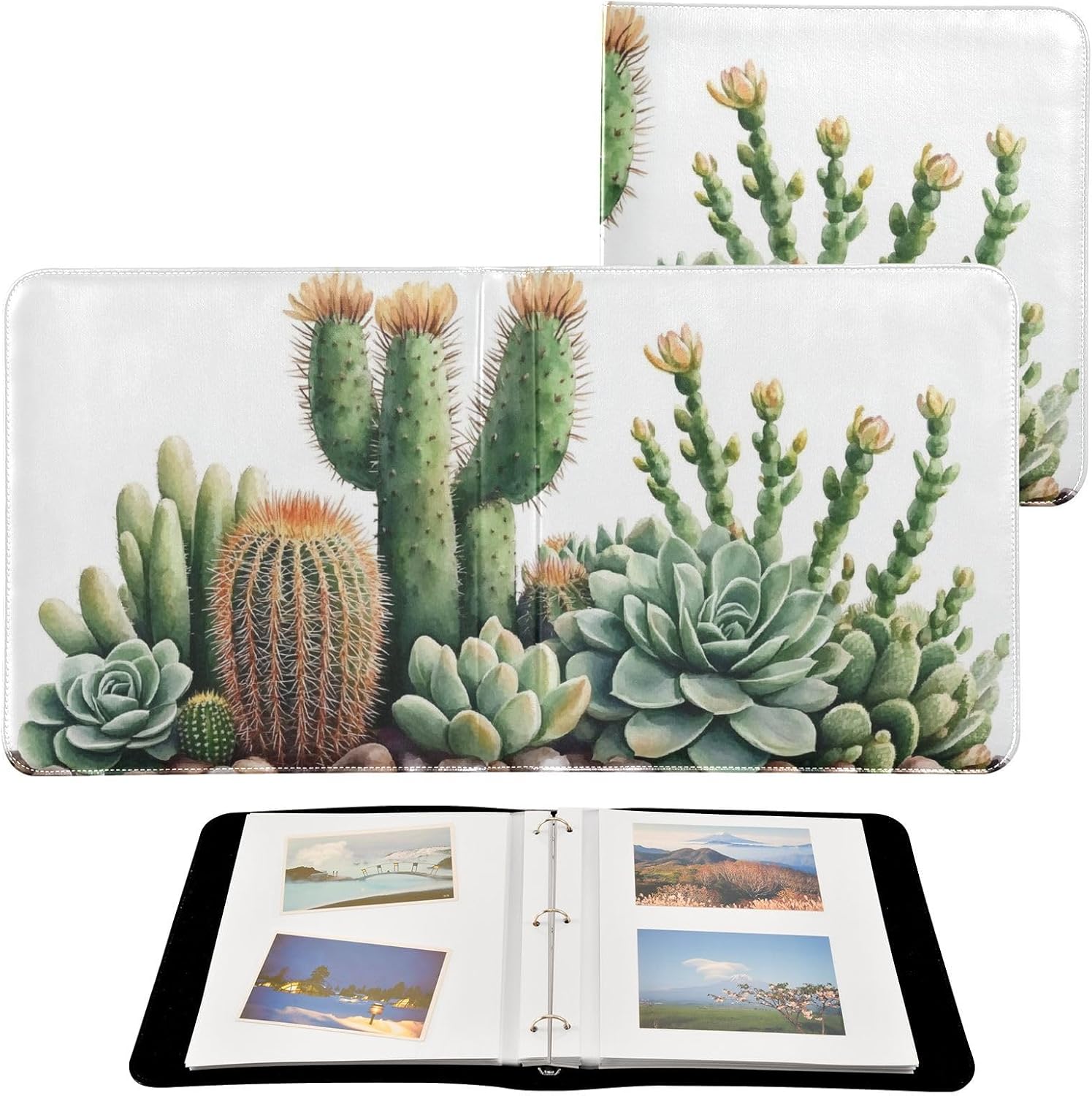Large Photo Album, Green Cactus (1) Personalized Leather Cover Photo Book for 4x6 5x7 6x8 Pictures, Photo Albums for Family, Baby, Wedding