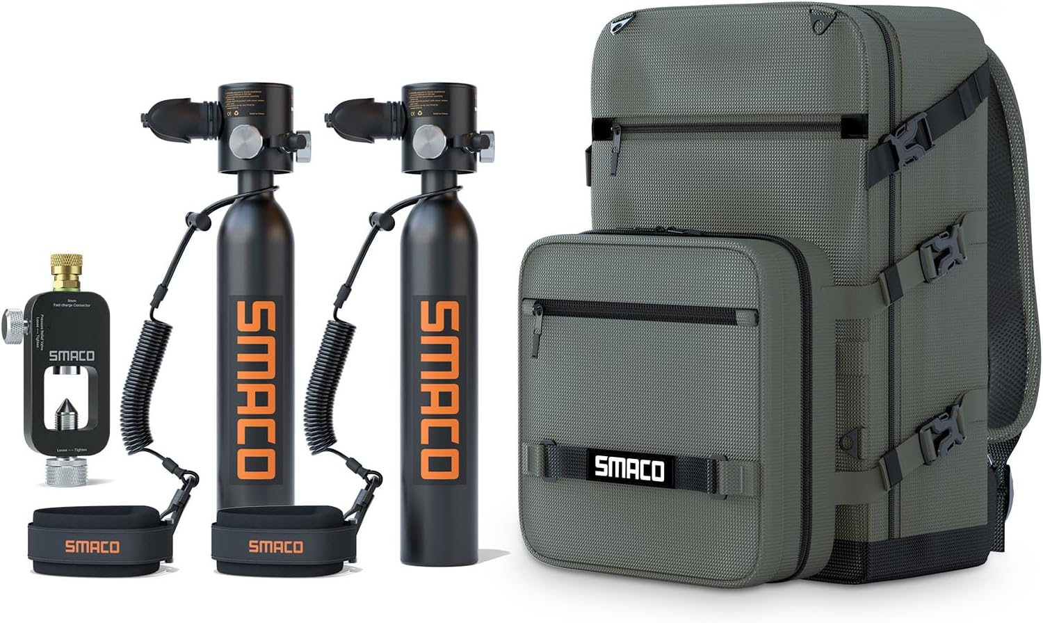 SMACO S300Plus Mini Scuba Tank Refillable Diving Tank 0.5L Capacity Support Underwater Breathing Reusable Scuba Tank for Diver Portable Diving and Snorkeling Equipment