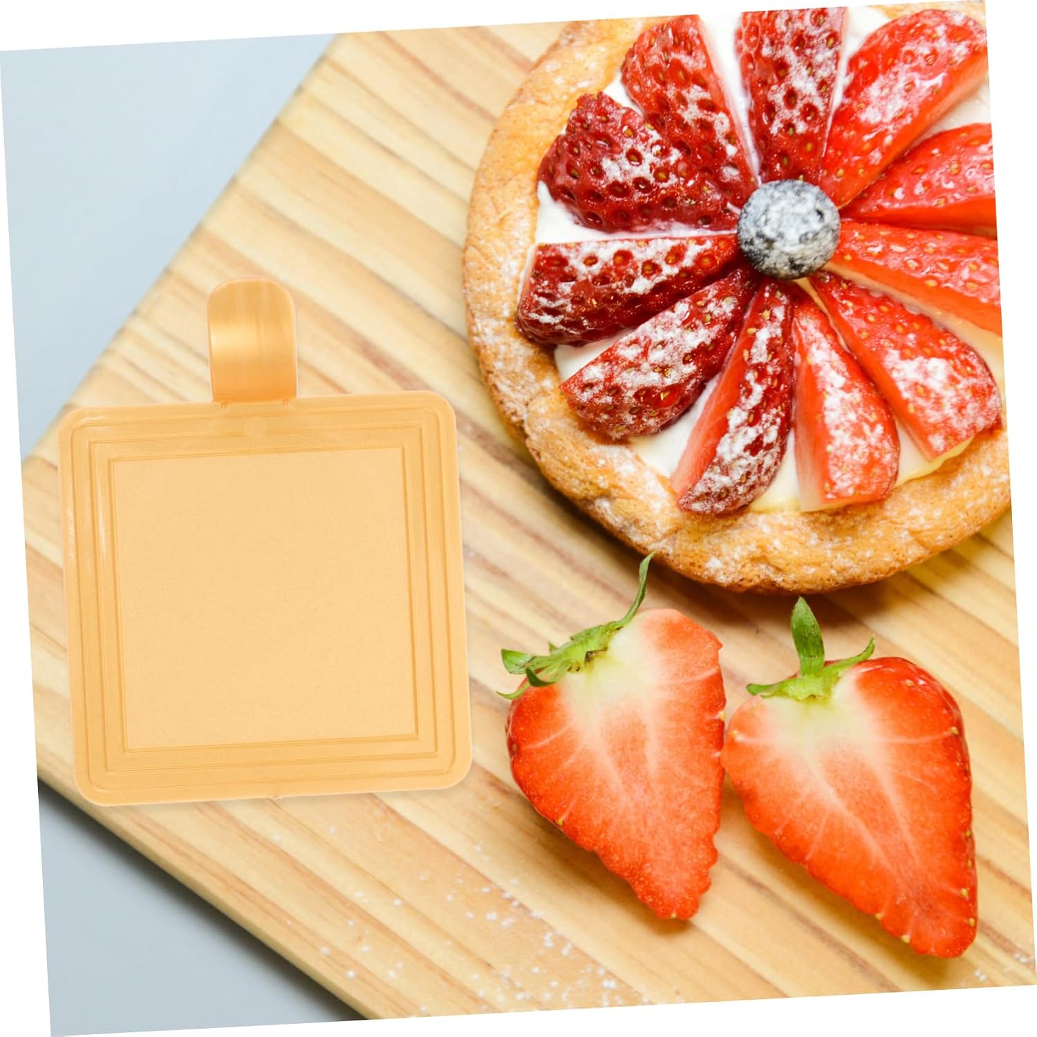 SECFOU 100pcs Reusable Plastic Cake Boards with Handles for Birthdays Weddings and Parties Thicken Dessert Holders for Mousse Cakes and Pastries Shape