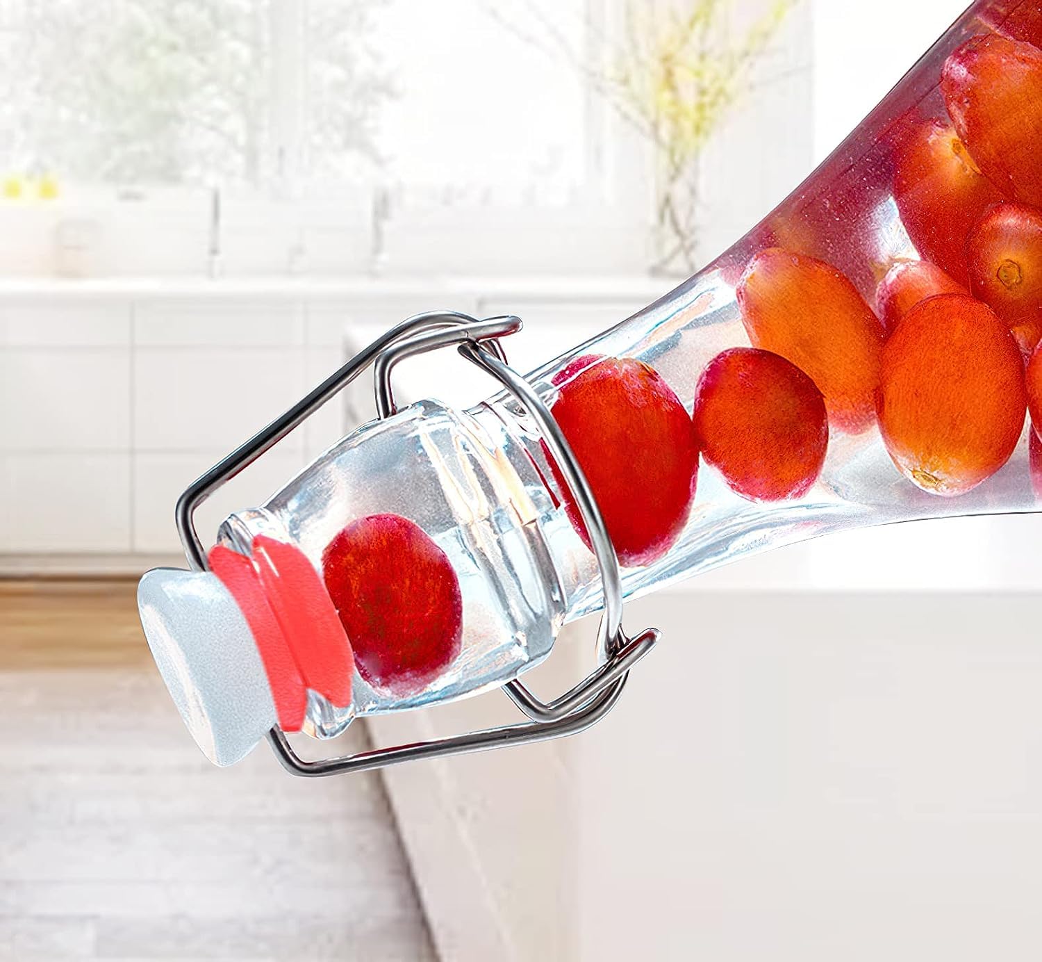Botellas de vidrio transparente con tapas, paquete de 3, para fermentación de kombucha, elaboración de cerveza, jugos, leche o ponche de huevo, recipiente de vidrio para almacenamiento de