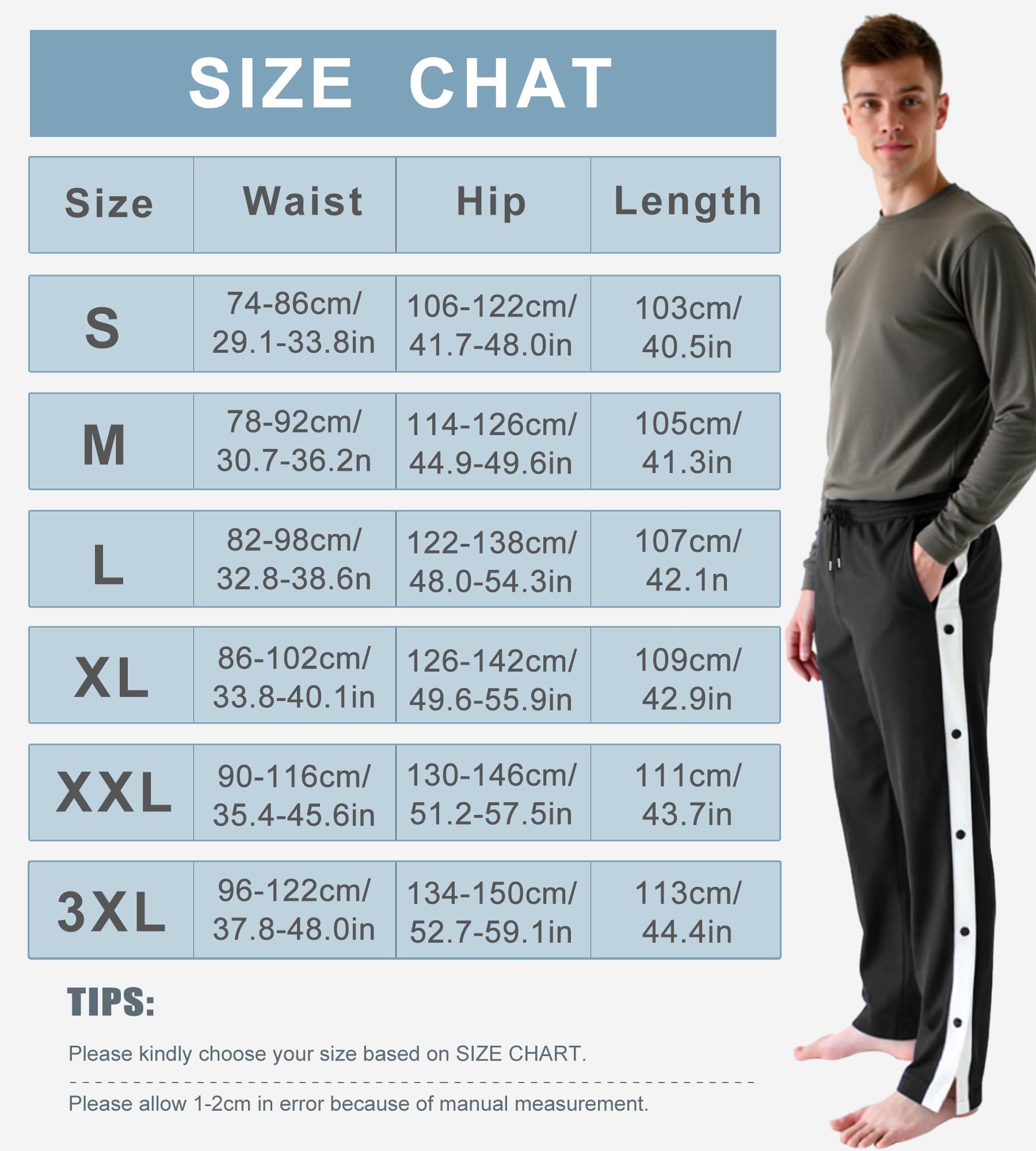 Pantalon de Jogging pour Homme Pantalon de rééducation Ouverture Latérale Pantalon de Survêtement avec Boutons Pression Baggy Pantalons de Sport Postopératoire Fitness Jogging