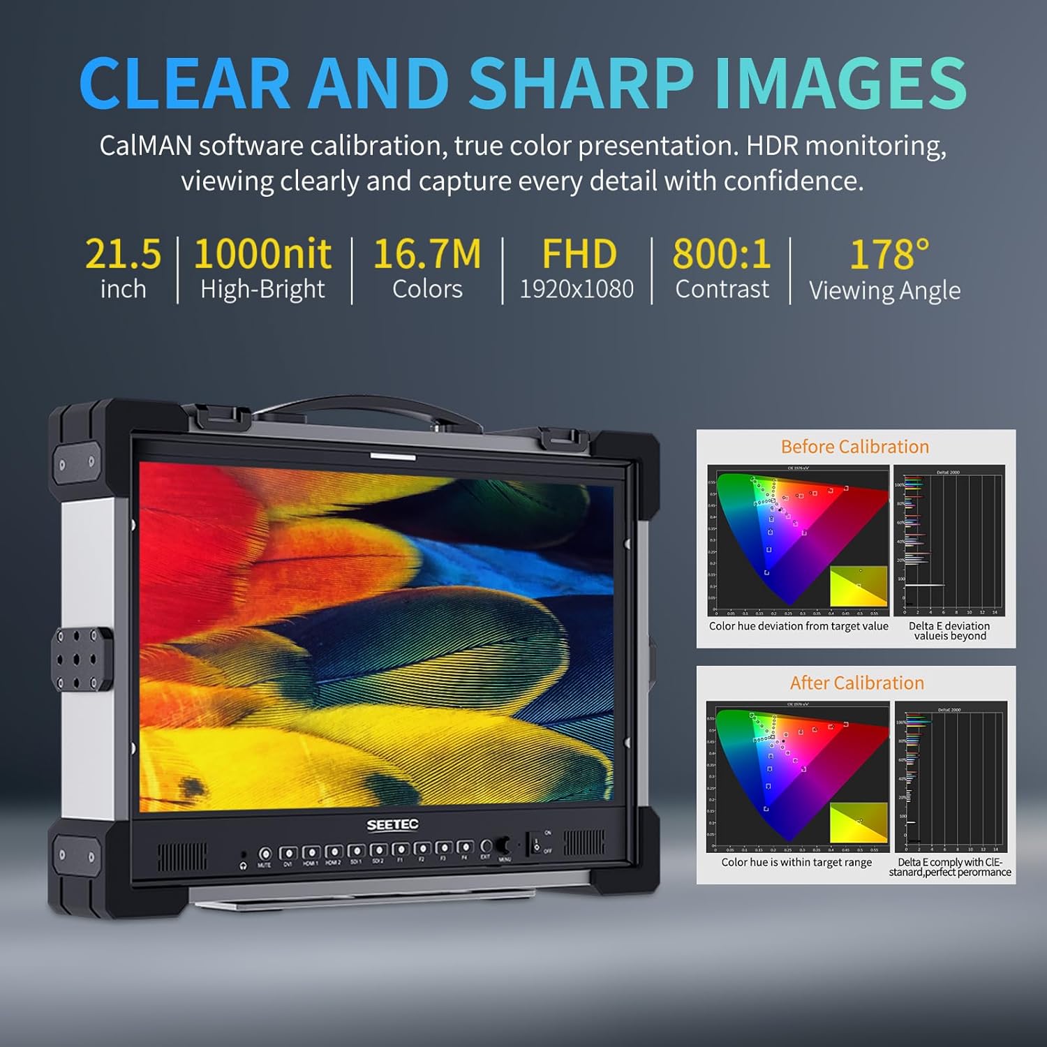 SEETEC P215 PRO-CO 21.5 Inch 1000nit High Brightness Carry on Podcast Broadcast Monitor with Waveform 3D LUT HDR and SDI HDMI Input Output, HDMI Support 4K 60P