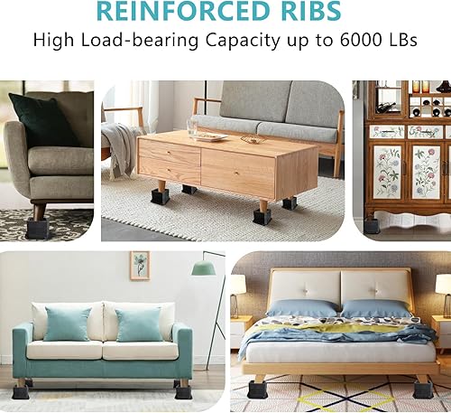 Miniatura 7 de Elevadores de cama ajustables de 1, 2, 3, 4, 5, 6, 7, 8, 9, 10 pulgadas, elevadores de muebles resistentes para patas de marco de cama, elevadores