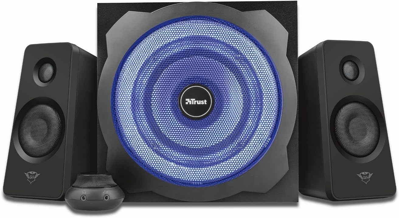 ഫ്രണ്ട് view of Trust Gaming GXT 628 Tytan Subwoofer with blue LED illumination