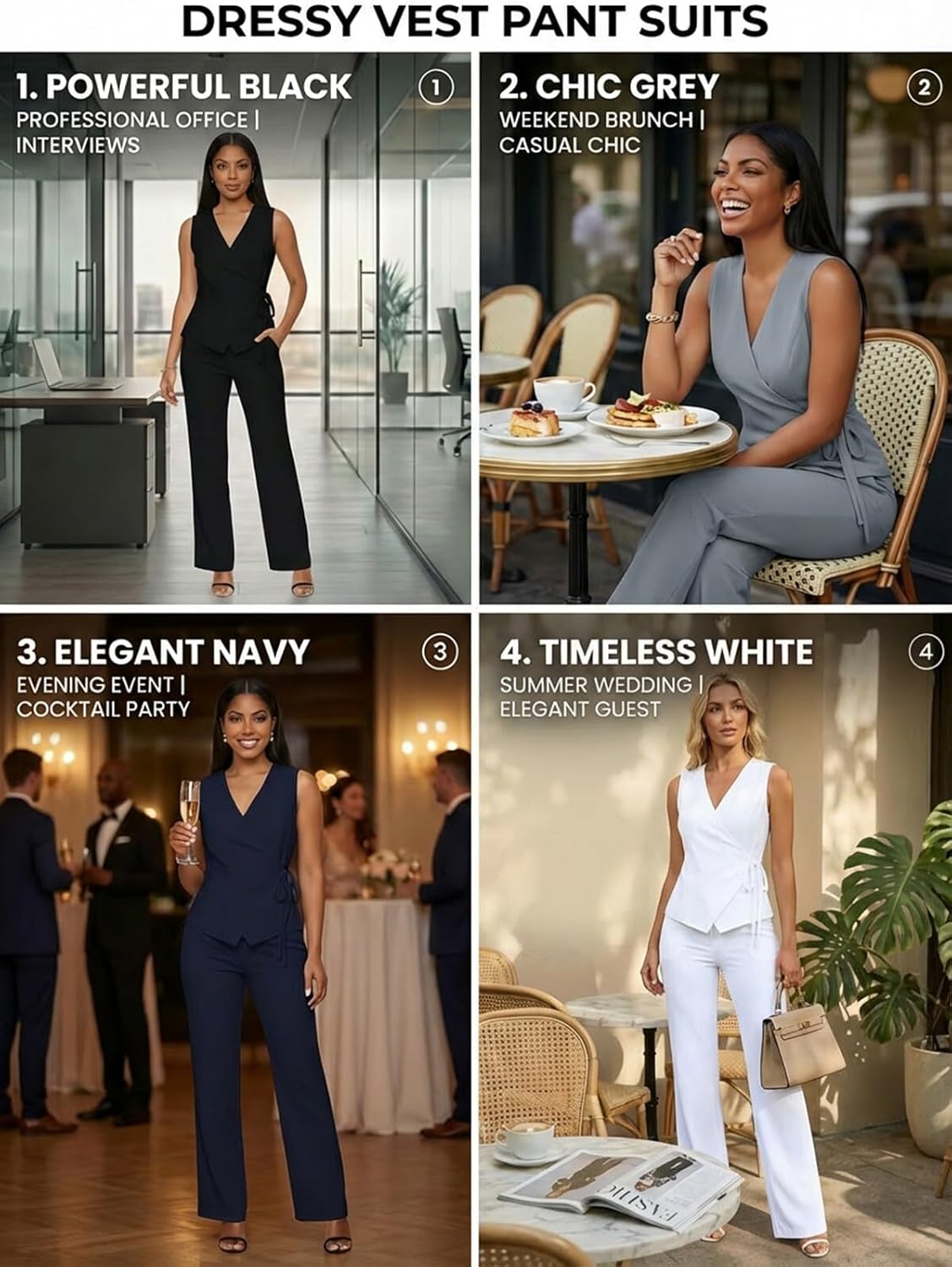 Salimdy Pant Suits for Women Dressy 2 Piece Business Casual Outfits Sexy Vest and Pants Set for Office Work