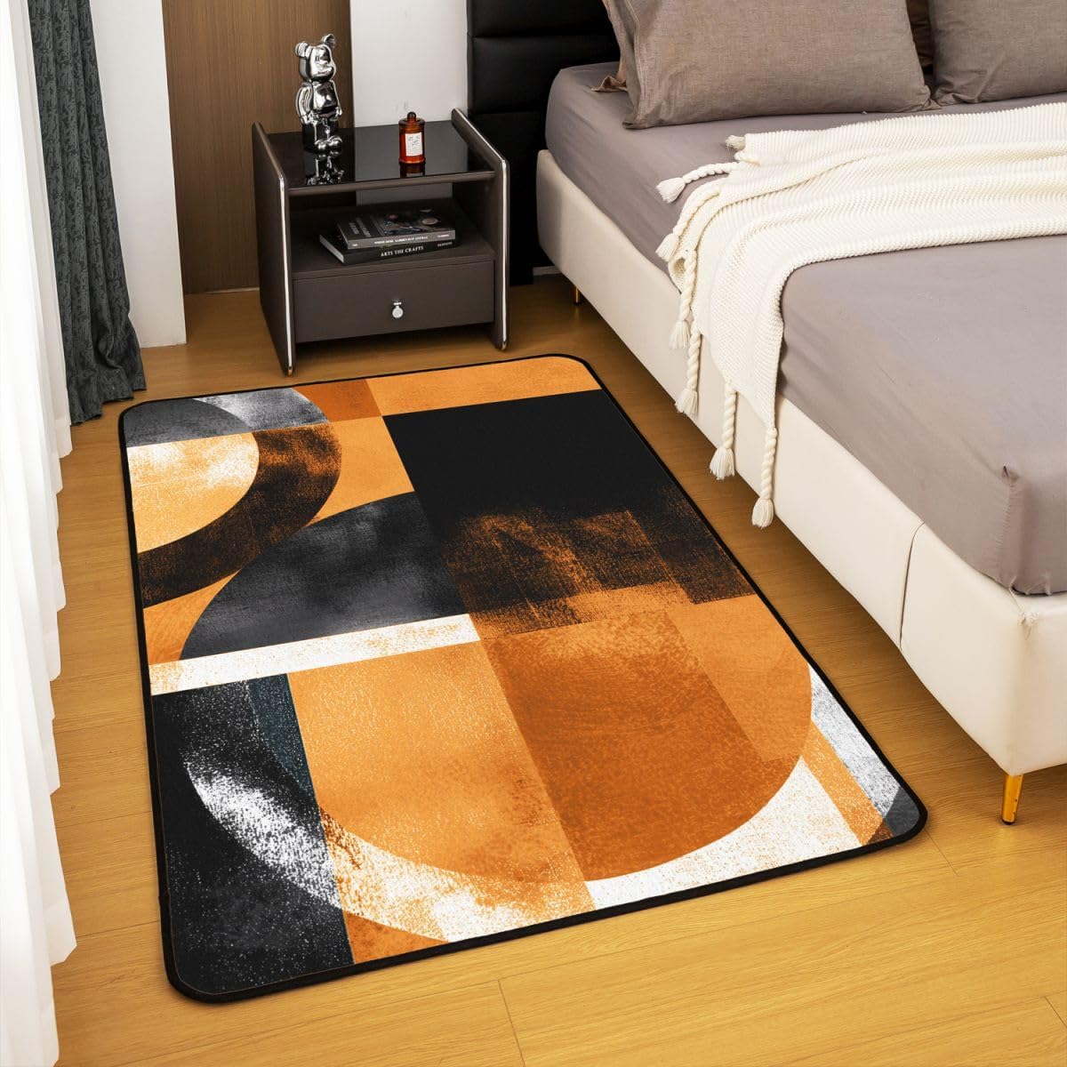 Orange Black White Area Rug 5x7 for Girls Boys Kids Geometric Decorative Carpet Set Room Decorative Glitter Rugs for Living Room Bedroom Luxury Indoor Floor Mat Abstract (No Glitter)