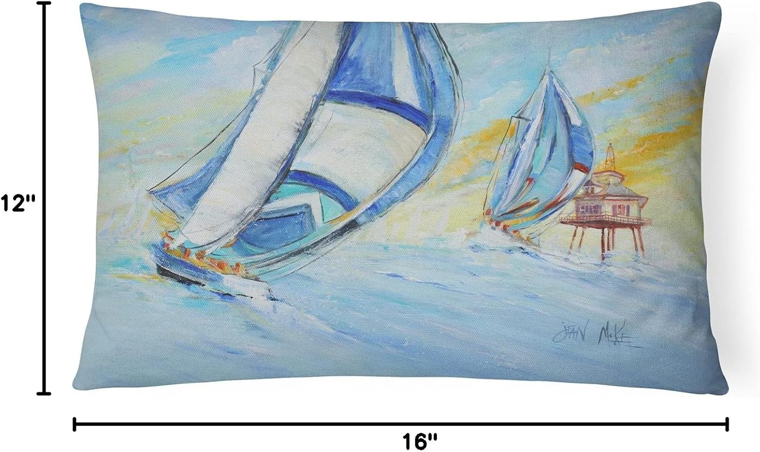 Caroline's Treasures JMK1005PW1216 Sailboats and Middle Bay Lighthouse Canvas Fabric Decorative Pillow Machine Washable, Indoor Outdoor Decorative Pillow for Couch, Bed or Patio, 12HX16W image 4