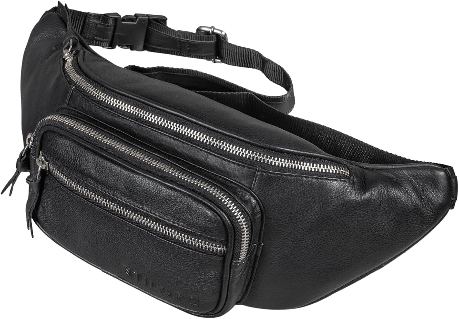 STILORD "Brodie" Crossbody Belt Bag Leather Large Vintage Bum Bag for Men Women Hip Bag Modern Belt Pouch for Jogging Festival Travel Genuine Leather Colour:Black