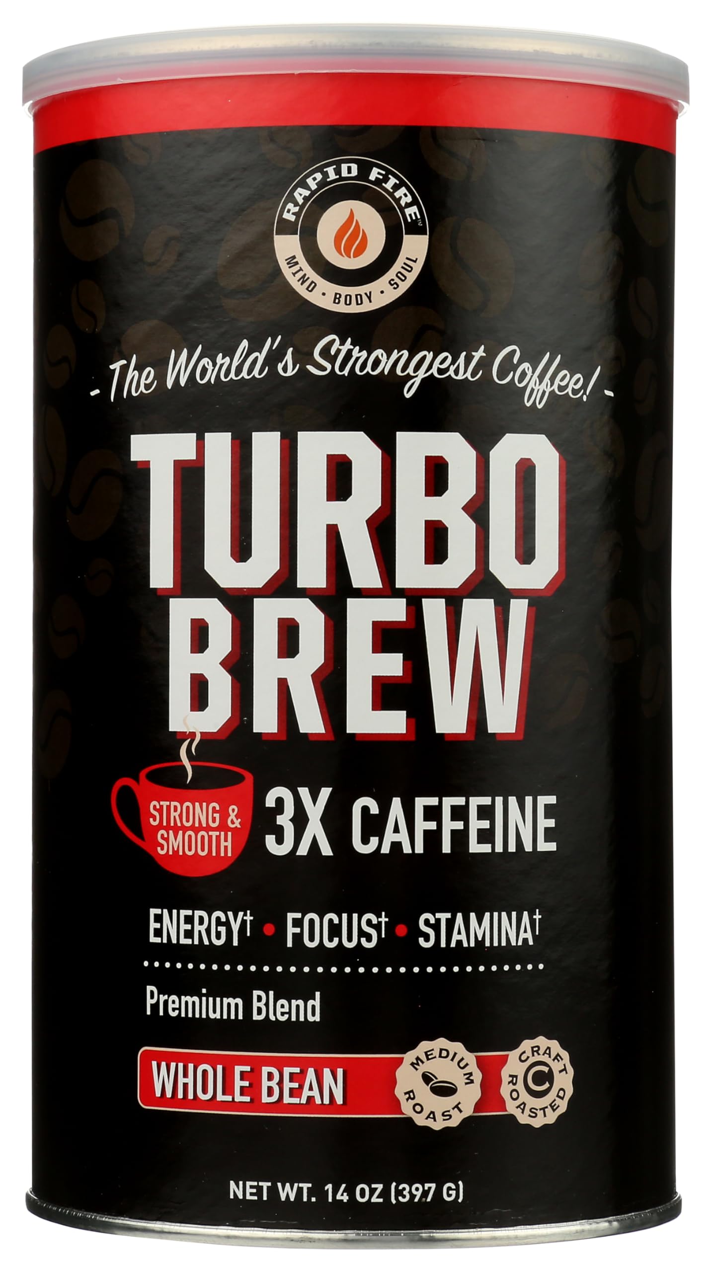 Rapidfire Turbo Brew Coffee Beans, Supports Energy, Enhances Focus, May Support Stamina, Whole Bean, 14 Oz