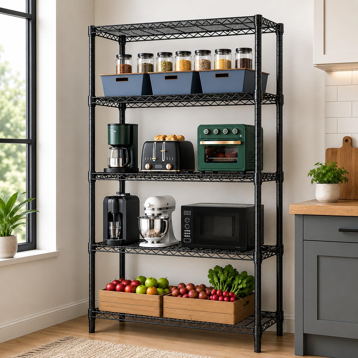 STORACK 5-Tier Extra Tall Heavy Duty Storage Rack | 500kg Supreme Load Capacity | Adjustable Industrial Shelves | Bolt-Free Assembly | 75L x 35W x 185H CM | Commercial & Home Use | Black Finish
