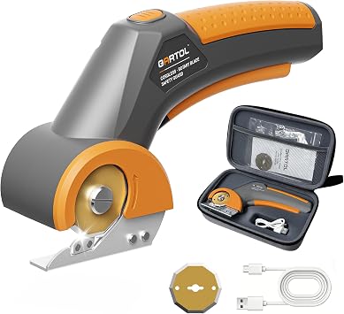 GARTOL Cordless Electric Scissors with Rotary Blade, 4V Power Cutter for Cardboard, Carpet, Leather & Fabric, Self-Sharpening Electric Shears with Storage Bag, Ideal for Arthritis, Sewing & DIY Crafts