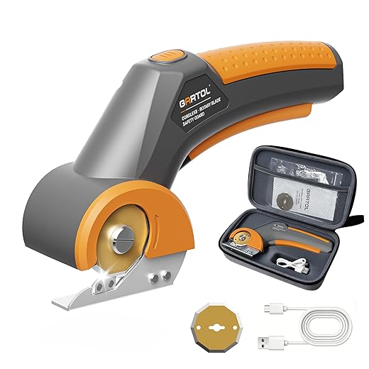 GARTOL Cordless Electric Scissors with Rotary Blade, 4V Power Cutter for Cardboard, Carpet, Leather & Fabric, Self-Sharpening Electric Shears with Storage Bag, Ideal for Arthritis, Sewing & DIY Crafts