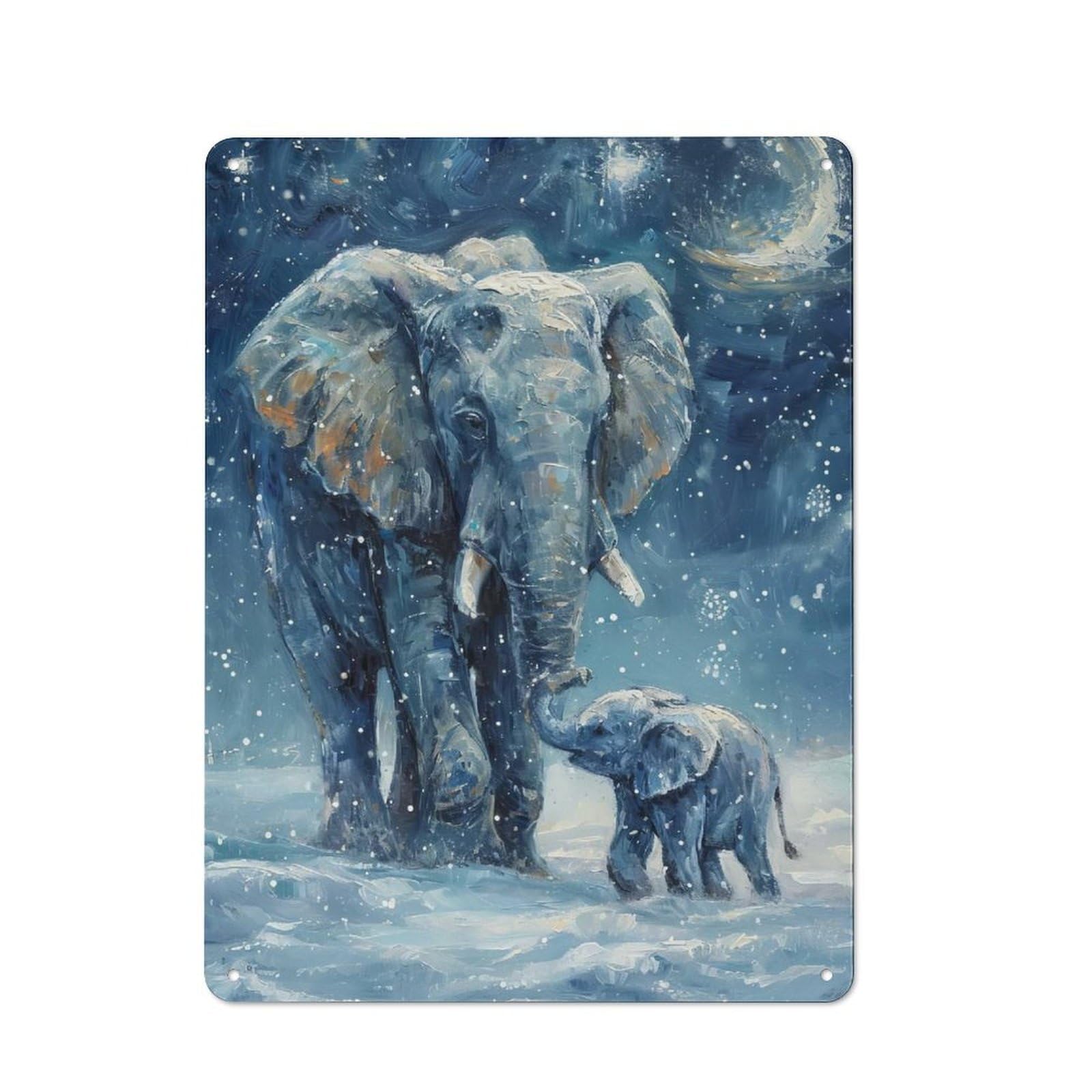 Junmoney Style 40X30cm Rustic Tin Sign With Elephant With Baby For Home Office Or Studio, For Metal Sign Collectors, For Garage And Workshop Walls