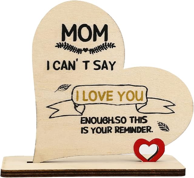 Mothers Day Birthday Gifts for Mum from Daughter Son,Mothers Day Plaques Handmade Wooden Heart Plaque Mummy Presents,Mothers Day Mum Birthday Gifts Card,Gift for Mum, I Love You Mum Present Gifts